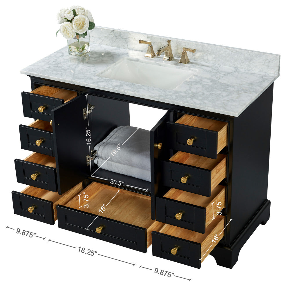 Audrey Vanity Set, Black Onyx, 48", Gold Hardware, No Mirror