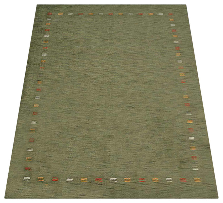 HAND KNOTTED LOOM WOOL ECO-FRIENDLY AREA RUGS - Rectangle, Green, Contemporary