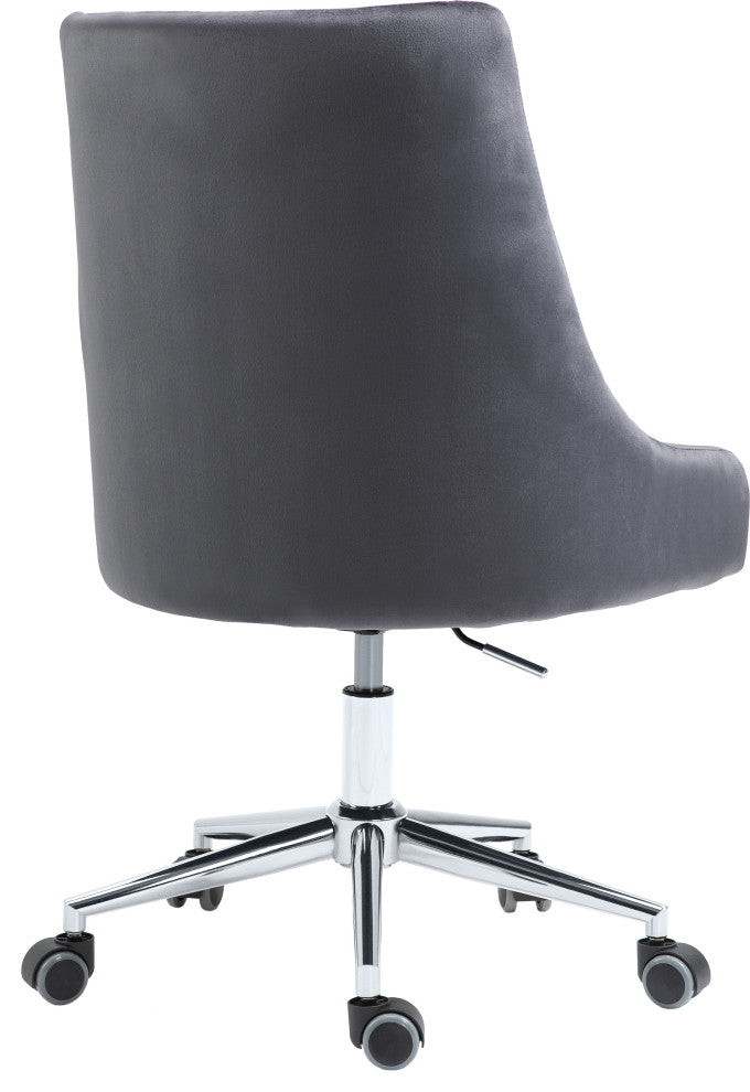 Karina Swivel and Adjustable Velvet Upholstered Office Chair, Grey, Chrome Base