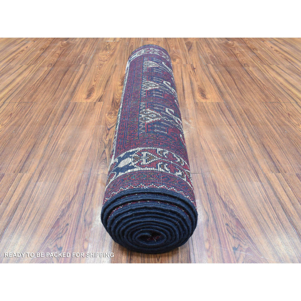 Red Afghan Khamyab Soft and Velvety Wool Hand Knotted Wide Runner Rug, 3'x12'5"