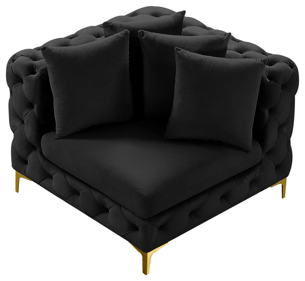 Tremblay Velvet Upholstered Corner Chair, Black