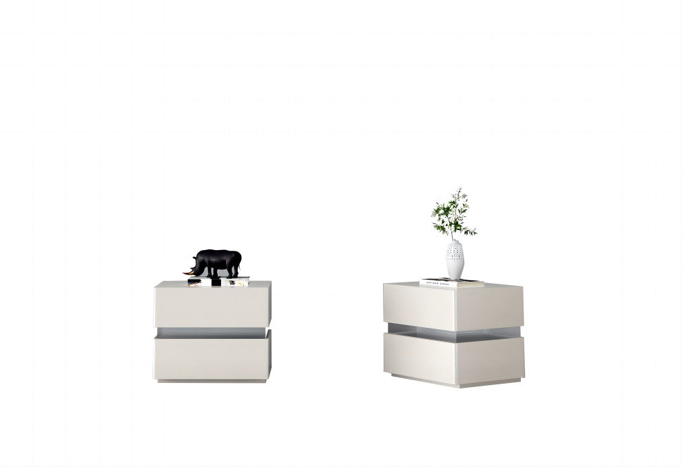 Modern Night Stand with Human Induction Atmosphere Lamp, Cream White, No Wireless Charging