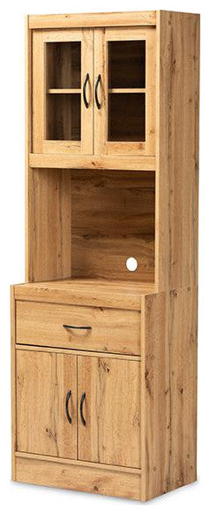 Oak Brown Finished Wood Kitchen Cabinet and Hutch