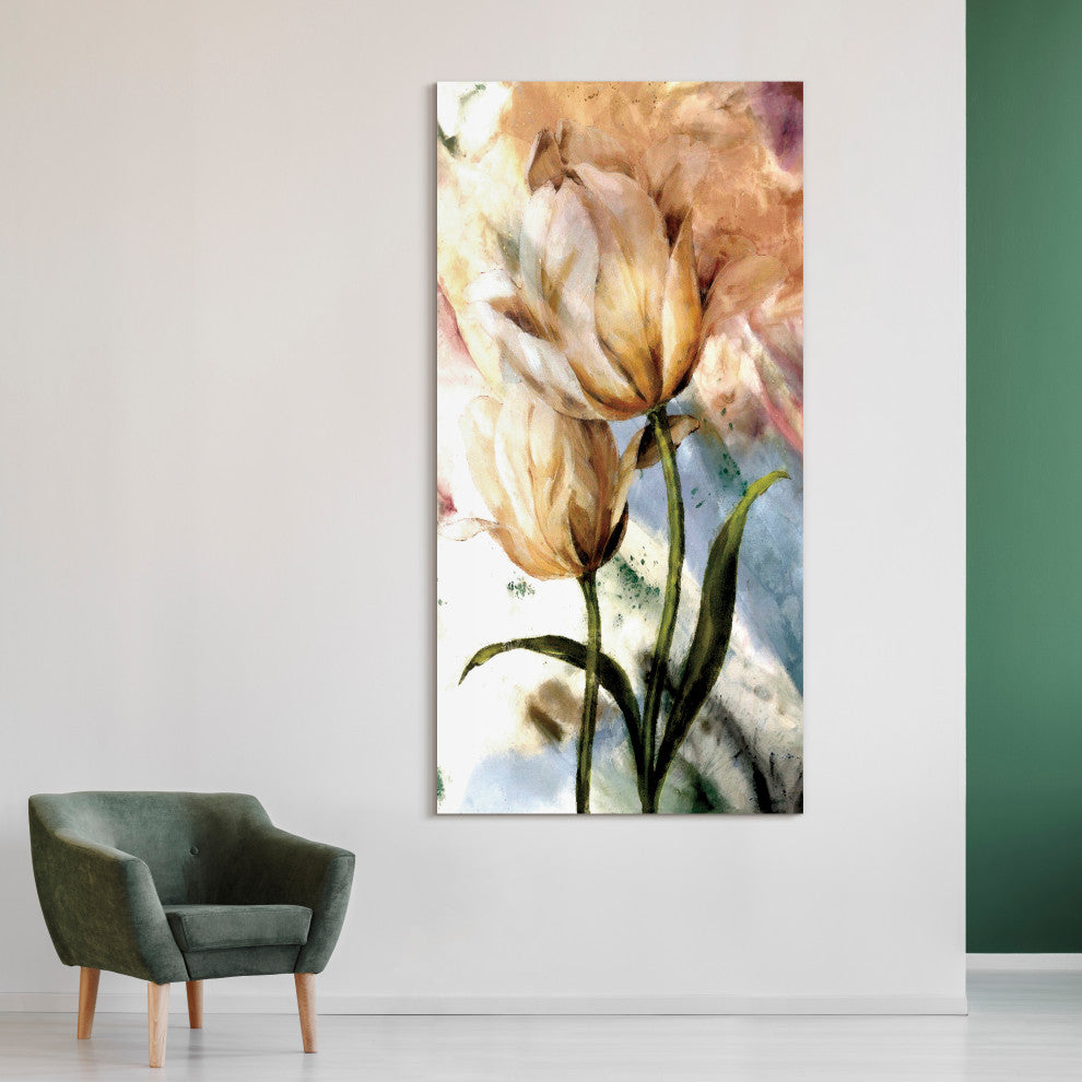"Pastel Fleur I&II" Frameless Reverse Printed Tempered Glass Wall Art Set of 2