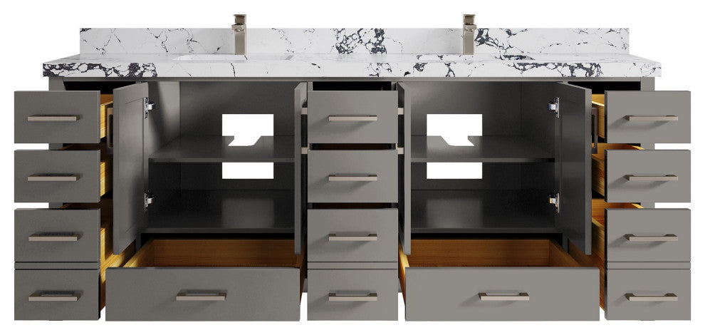 Malibu 84 Double Sink Bath Vanity in Elephant Skin Gray 2" Viola Night