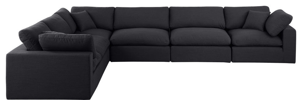 Comfy Upholstered L-Shaped Modular Sectional, Black, 6-Piece: 3 Armless Chair, 3 Corner Chair, Linen Textured Fabric