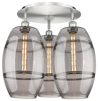 Ballston-Vaz 3-Light 22" Flush Mount, Satin Nickel, Light Smoke