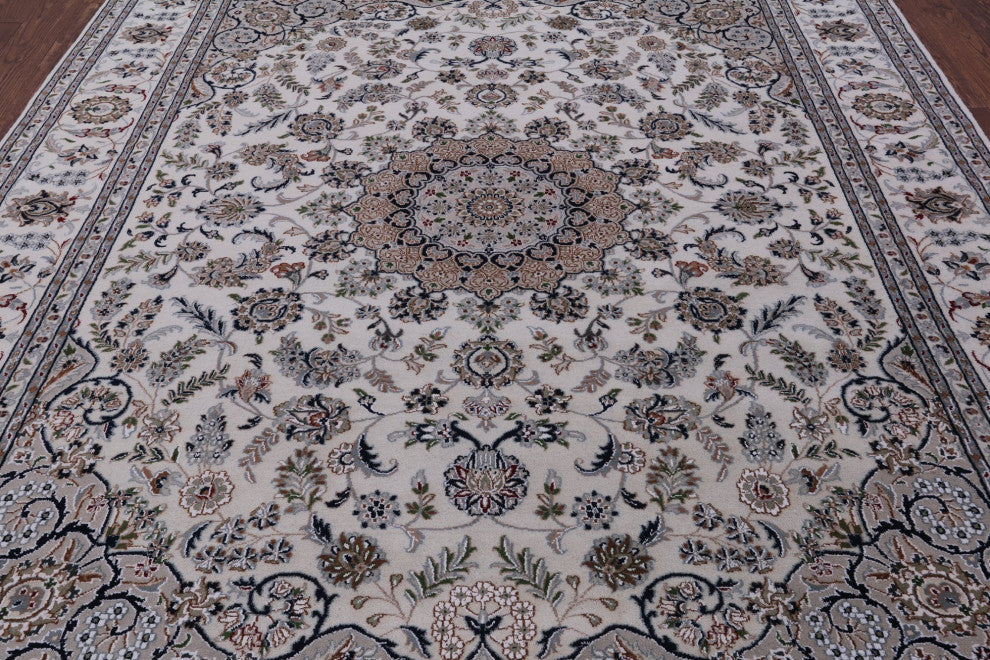 8' 1" X 10' 1" Wool and Silk Hand Knotted Persian Nain Rug Q8520