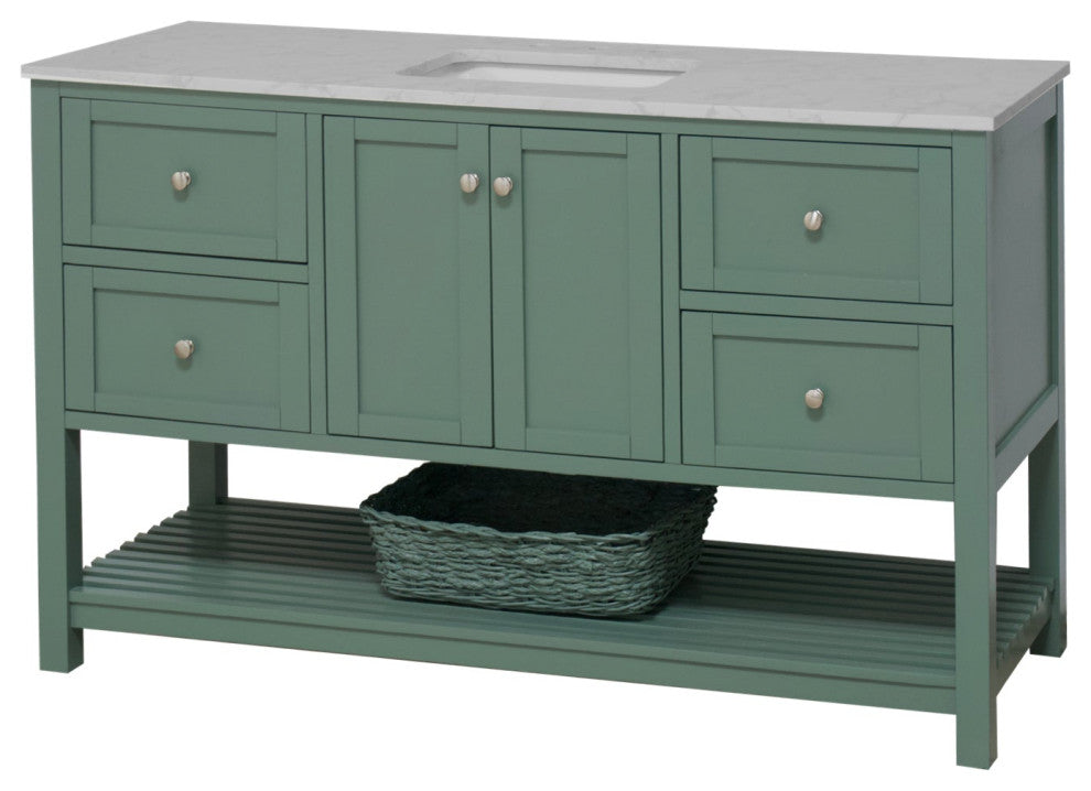 Lakeshore 60" Single Bathroom Vanity, Sage Green, Engineered Carrara