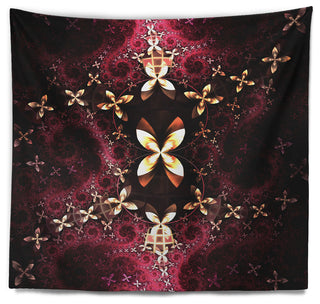 Yellow Red Fractal Flower Pattern Abstract Wall Tapestry, 39"x32"