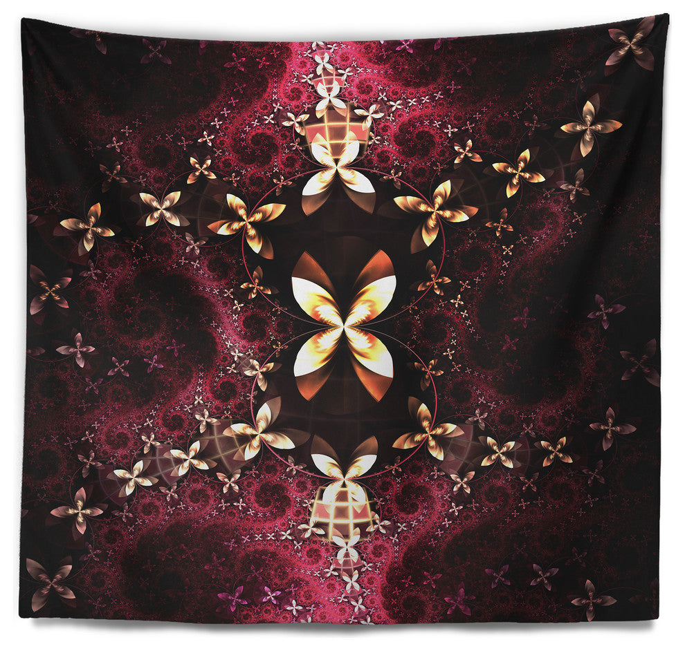 Yellow Red Fractal Flower Pattern Abstract Wall Tapestry, 39"x32"