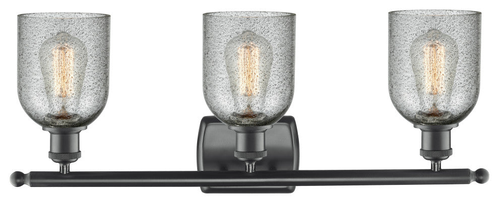 3-Light Caledonia 26" Bath Fixture, Matte Black, Shade: Charcoal