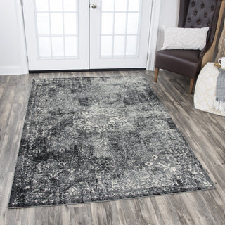 Panache PN6971 Gray Central Medallion Floral Area Rug, Rectangular 6'7"x9'6"
