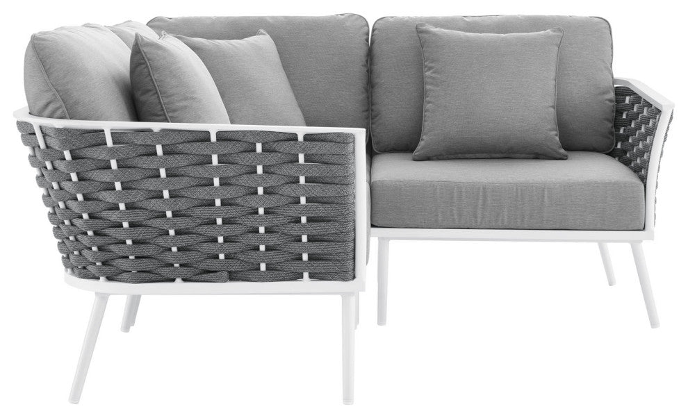 Lounge Sectional Sofa Chair Set, White Gray, Aluminum, Modern, Outdoor
