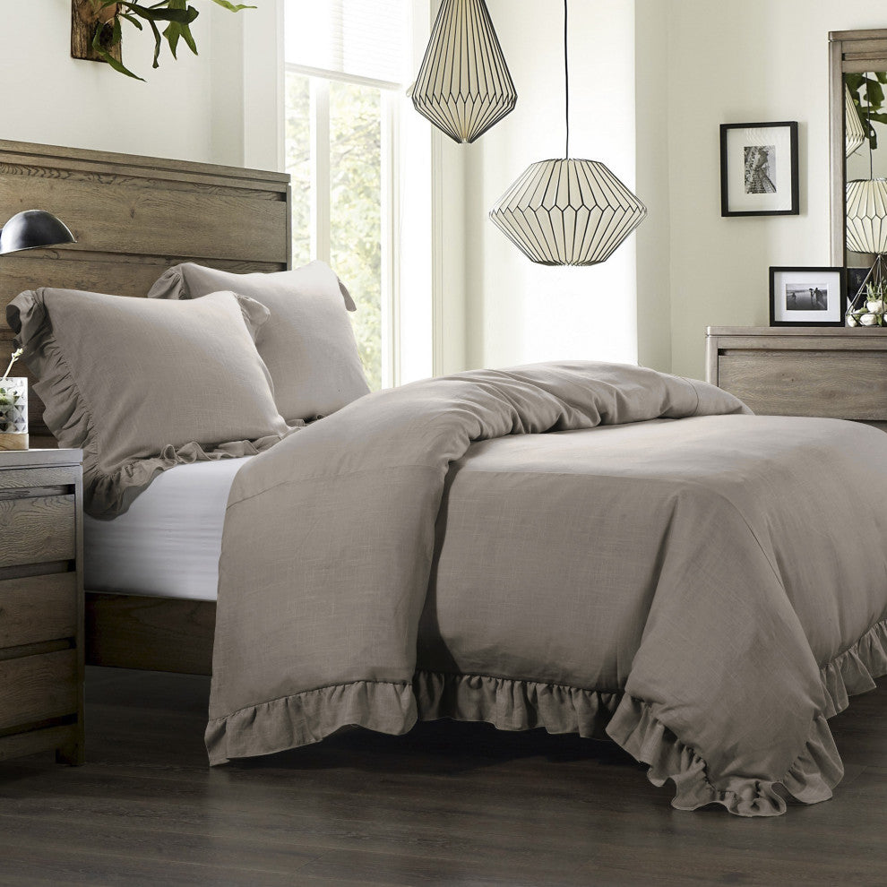 Lily Washed Linen Duvet Set, 3 Piece, Taupe, Queen