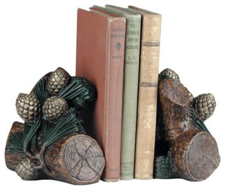 Bookends Rustic Pinecone Mountain Traditional Hand Painted