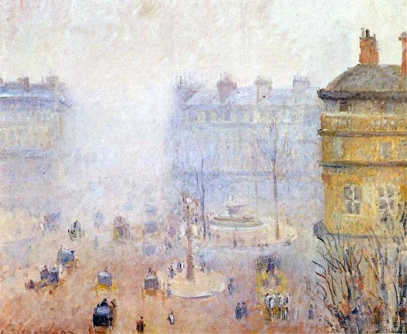 Camille Pissarro Place du Theatre Francais: Foggy Weather Gallery Wrapped Canvas