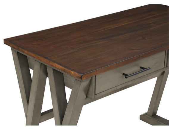 Traditional Desk, Geometric Legs With Trestle Support & 2 Drawers, Slate Gray