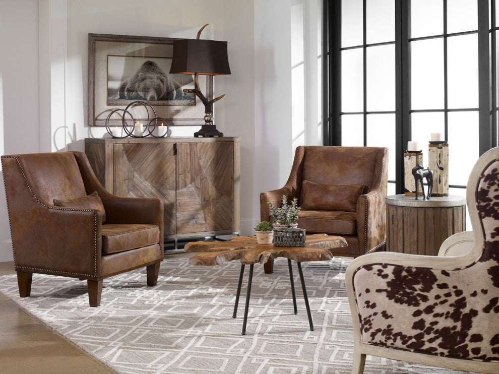 Contemporary Cow Hide Print Arm Chair with White Linen Upholstery Velvet