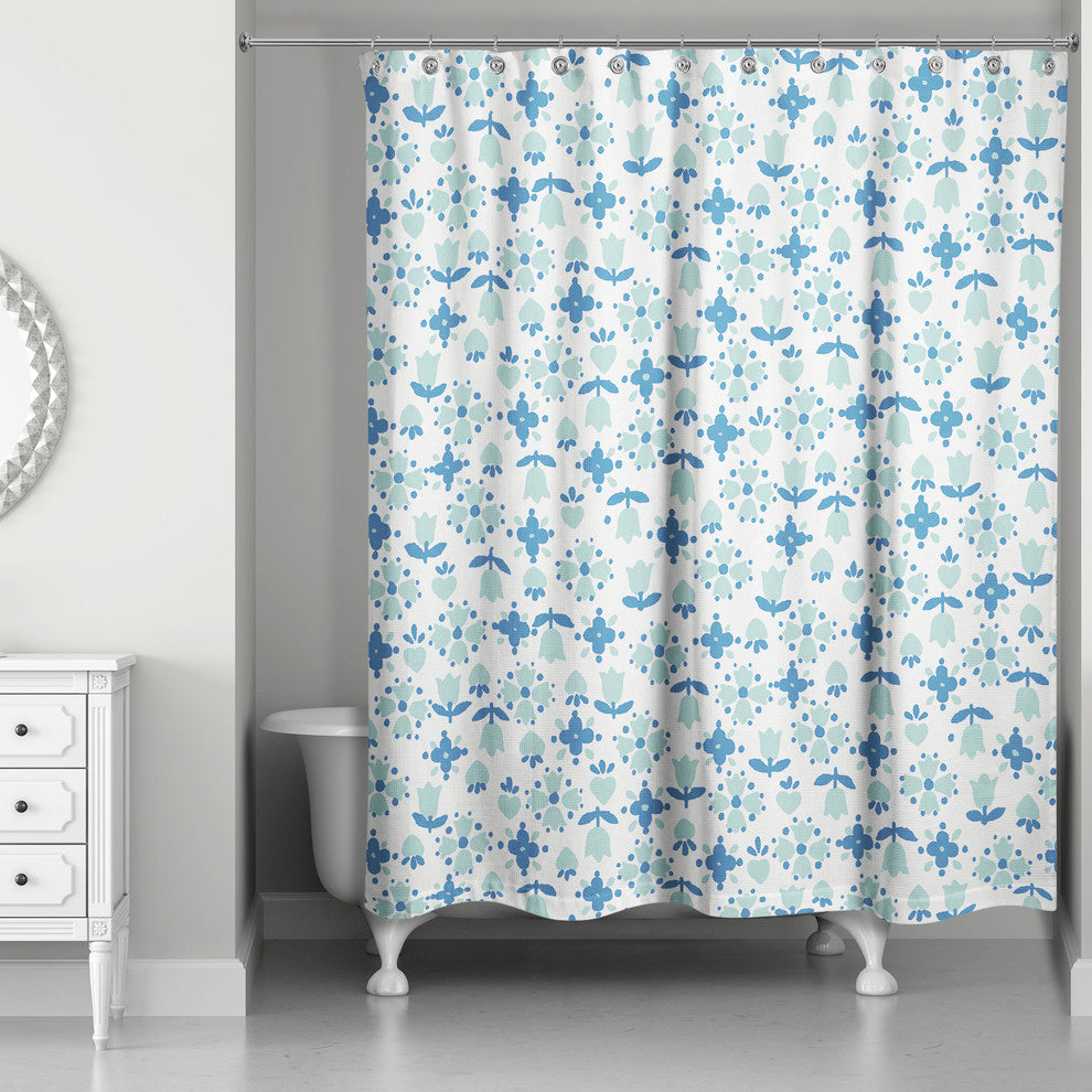 Tulip Pattern in Dark Blue Shower Curtain
