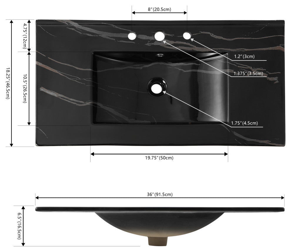 Ancillary 3-Hole Contemporary Rectangular Ceramic Single Sink Basin Vanity Top
