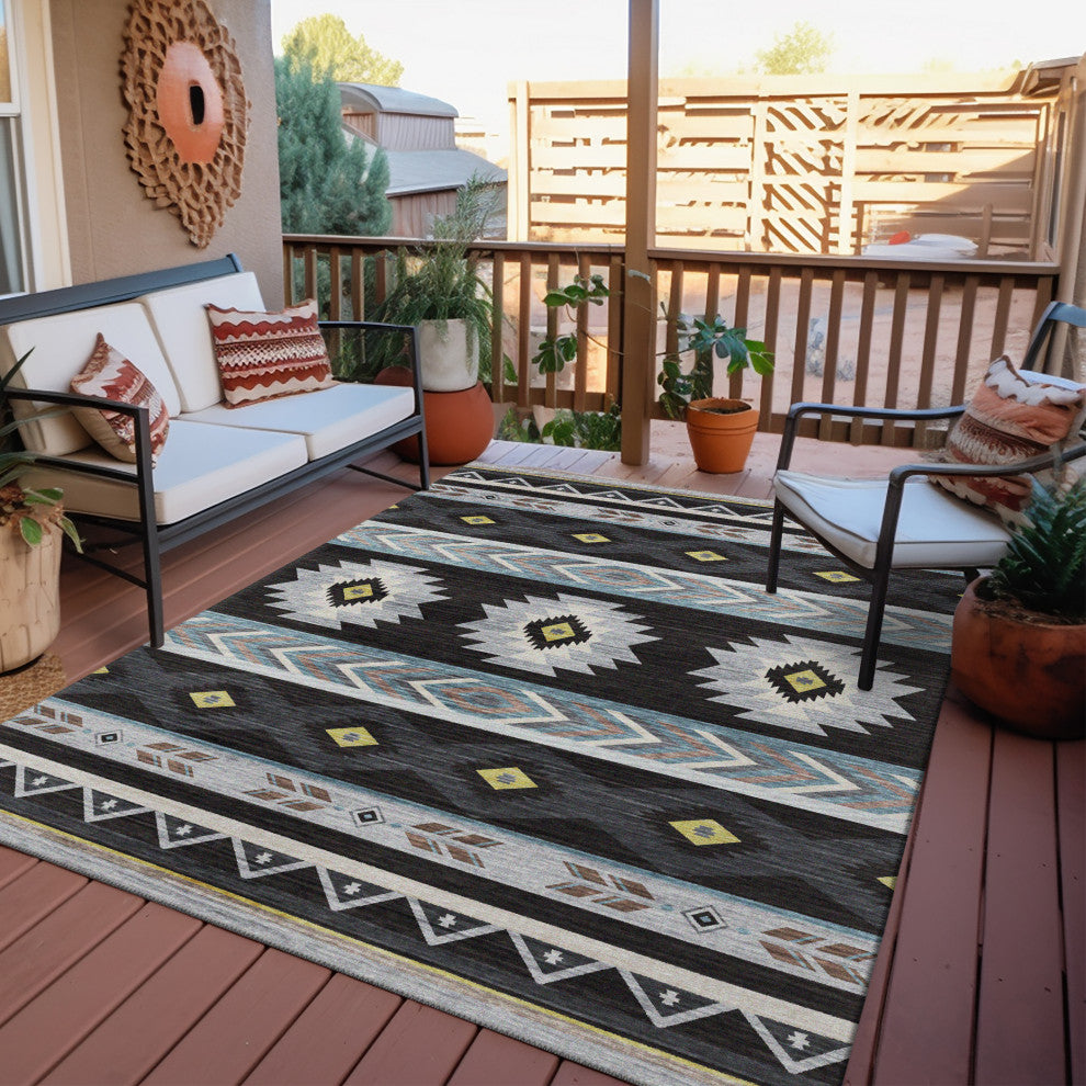 Indoor/Outdoor Phoenix PH3 Black Machine Washable 3' x 5' Rug