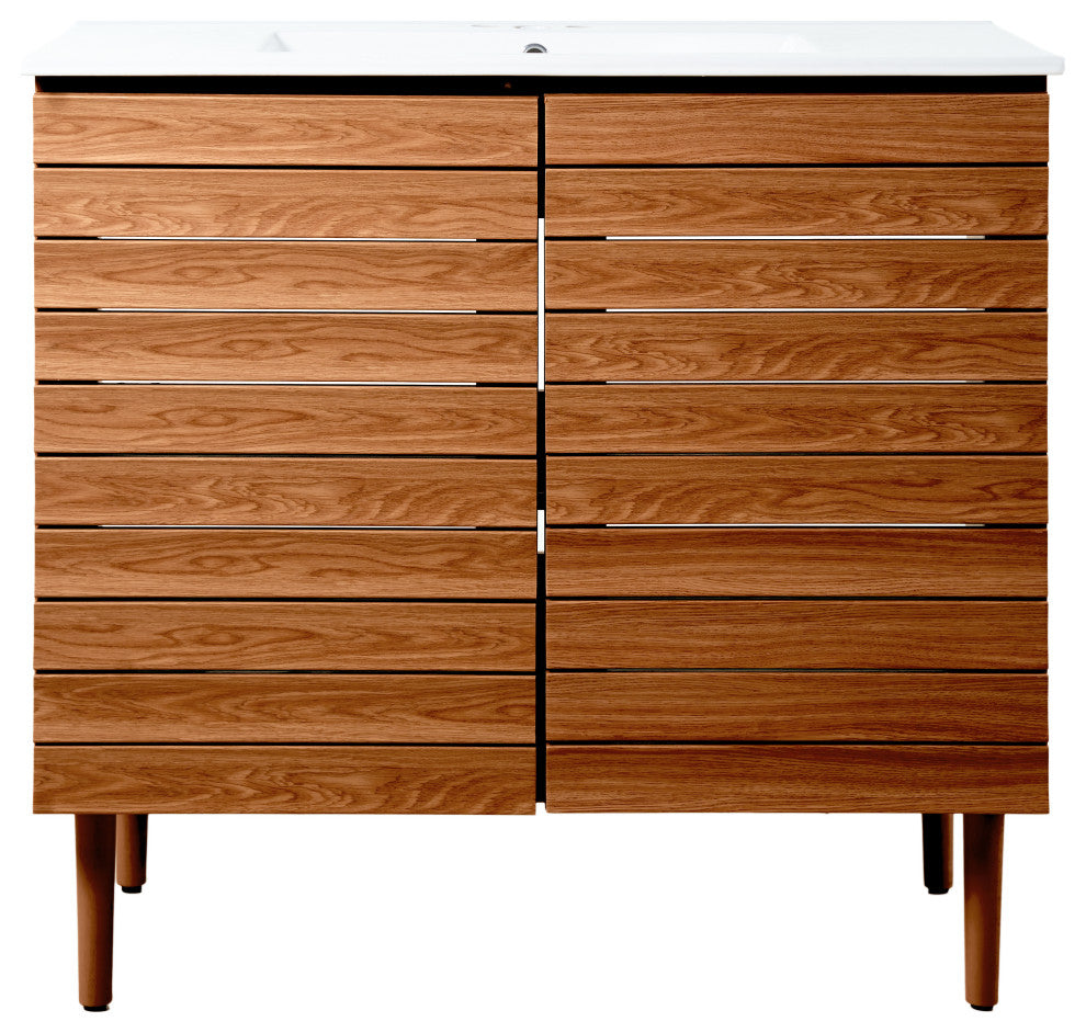36" Modern 2-Shelf Bath Vanity Cabinet Only (Sink Basin not Included), Walnut