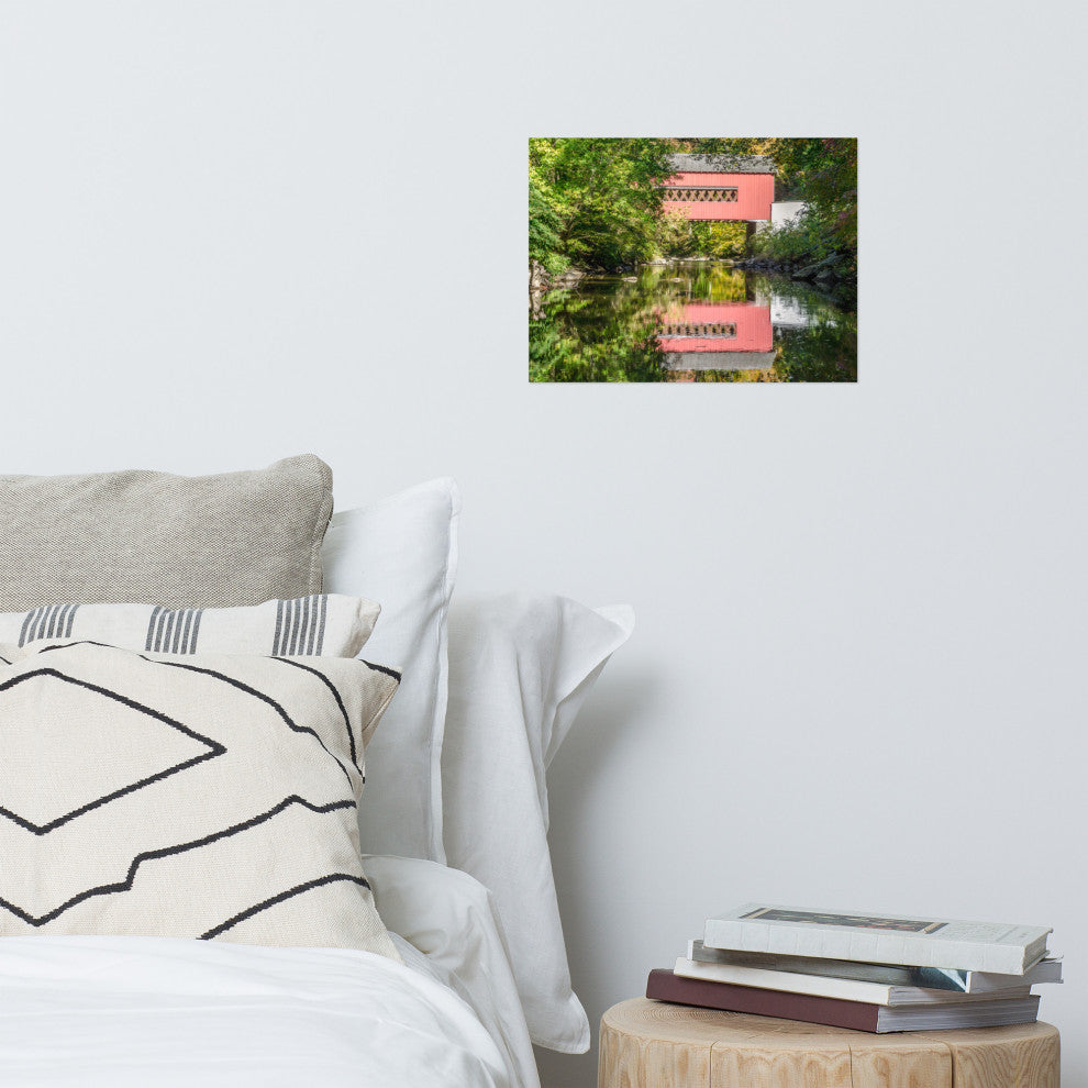 The Reflection of Wooddale Covered Bridge Unframed Wall Art Print, 12" X 16"