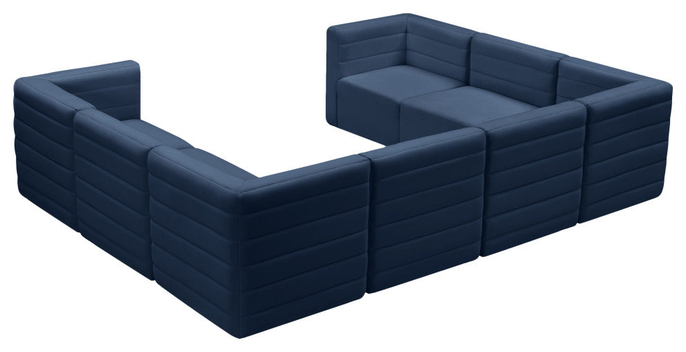 Quincy Velvet Upholstered 8-Piece U-Shaped Modular Sectional, Navy