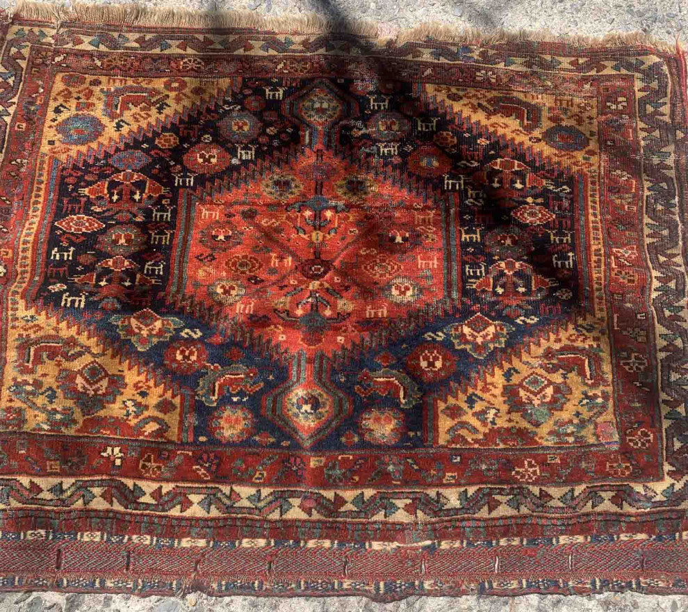Handmade Persian Collectible Gashkai bagface 2'x2.6', 60cmx79cm 1880s