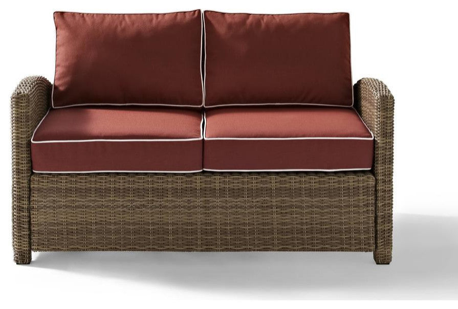 Bradenton Outdoor Wicker Loveseat With Sangria Cushions