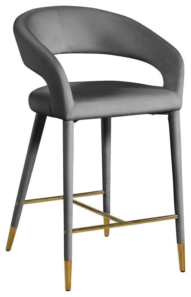 Destiny Counter Stool, Grey, Velvet