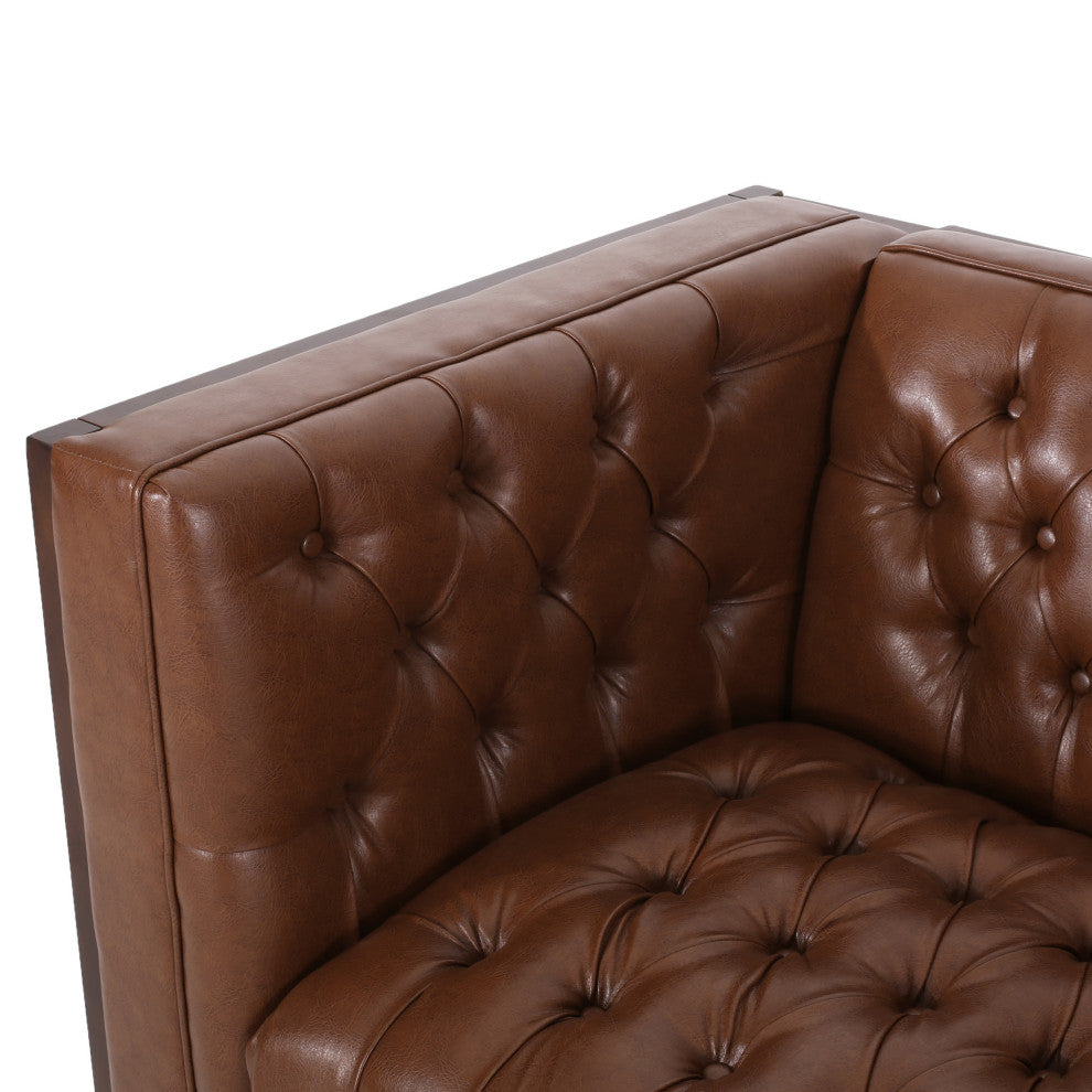 Elias Faux Leather Tufted 3 Seater Sofa, Cognac + Espresso