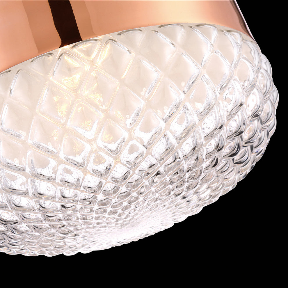 Corson Modern Light Pendant Polished White Metal Shade With Casted Weave Glass