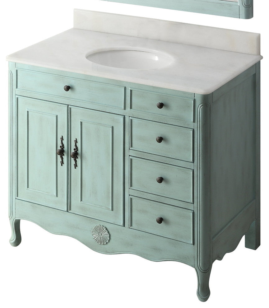 38 Inch Distressed Light Blue Cottage Style Daleville Bathroom Sink Vanity, No Mirror No Faucet