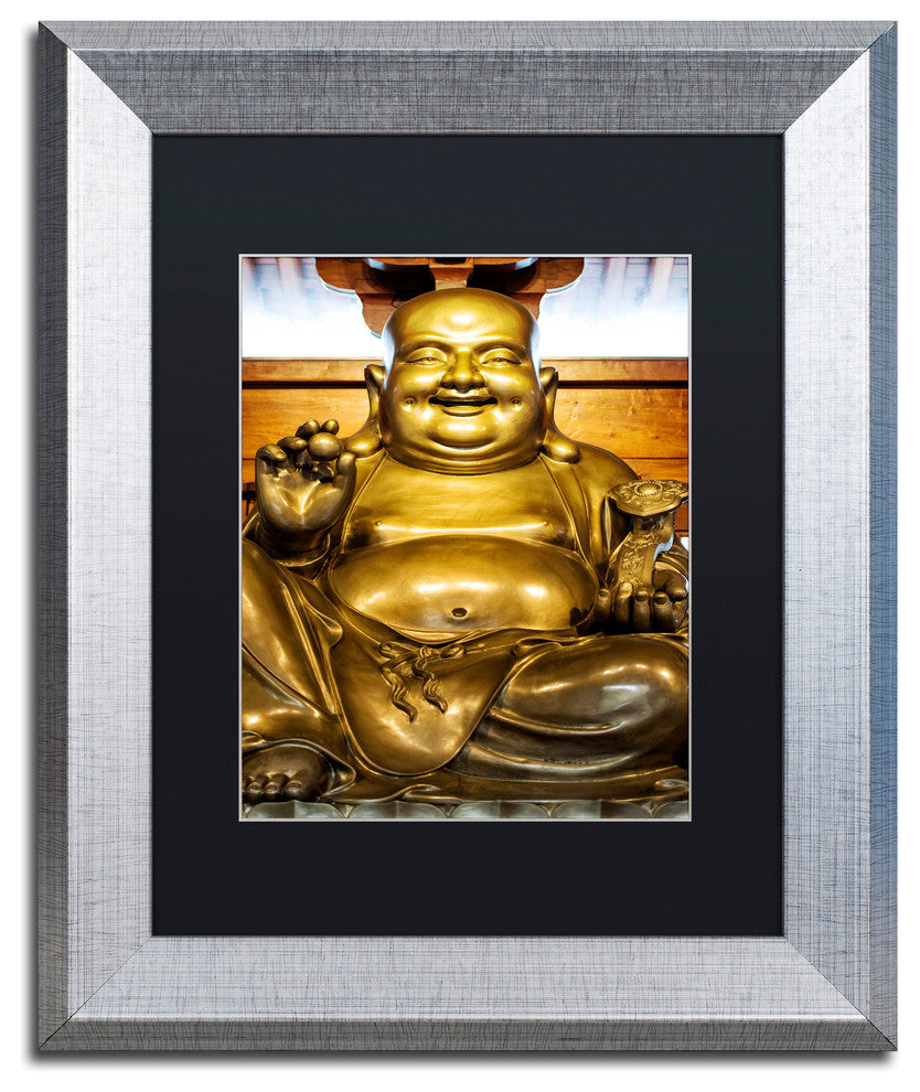 Philippe Hugonnard 'Gold Buddha' Art, Silver Frame, Black Matte, 14"x11"
