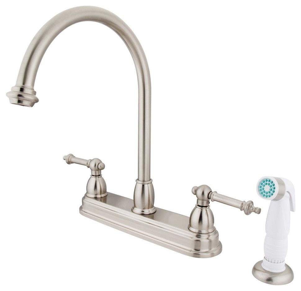 Templeton Two Handle 8" Kitchen Faucet With White Sprayer