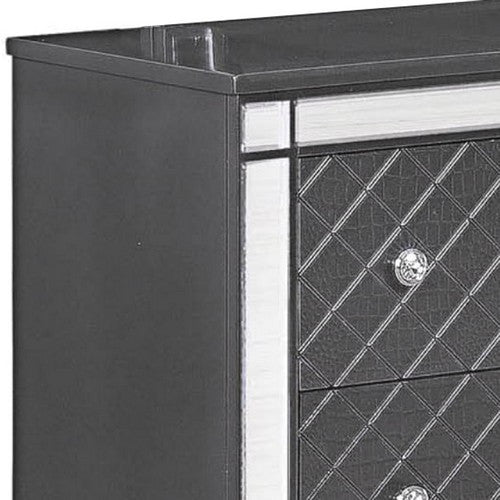 Benzara BM215409 Wooden 6 Drawer Dresser With Mirror Accents & Turned Feet, Gray