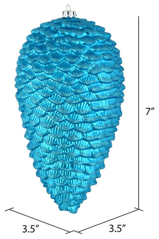 Vickerman Matte Glitter Pinecone, Turquoise, 7"