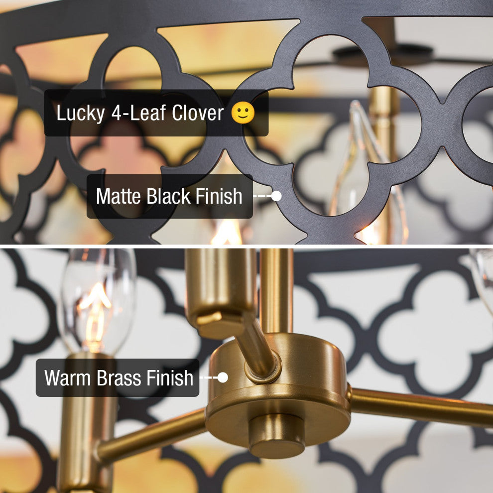 Kira Home Sutton 16" Ceiling Light, Metal Drum Shade, Warm Brass, Black