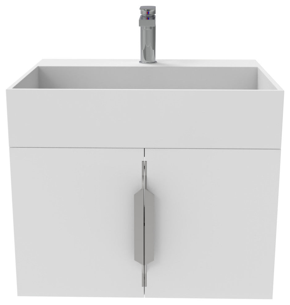CastelloUSA Amazon 24" Wall Mounted Bathroom Vanity Set, White, White Top, Brushed Nickel