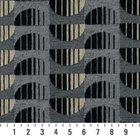 Blue And Beige Half Circles Chenille Upholstery Fabric By The Yard