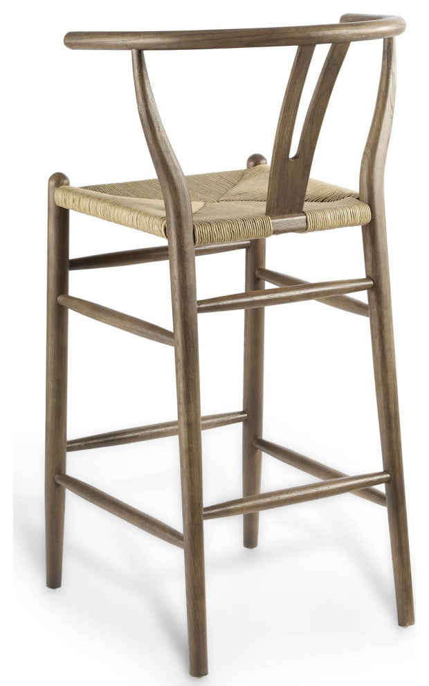 Bar Stool Chair Barstool, Set of 2, Wood, Gray, Modern, Bar Pub Cafe Bistro