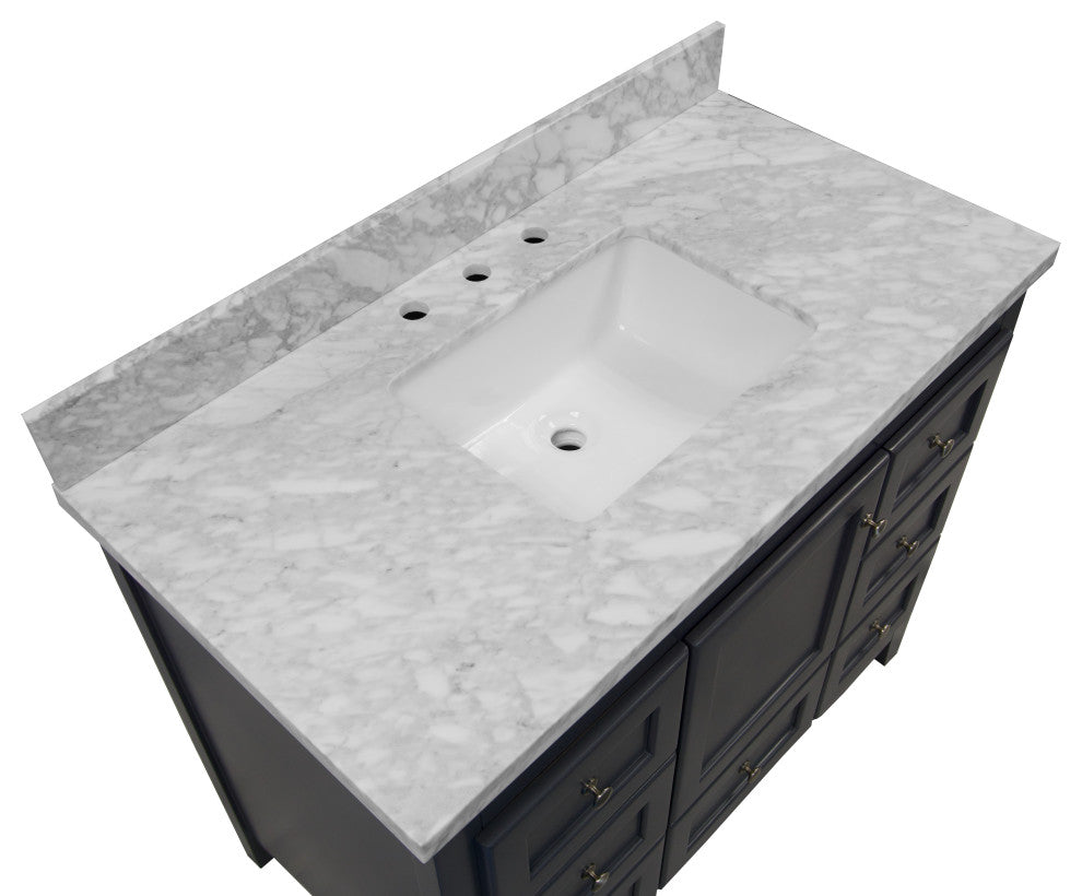 Abbey 42" Bathroom Vanity, Marine Gray, Carrara Marble