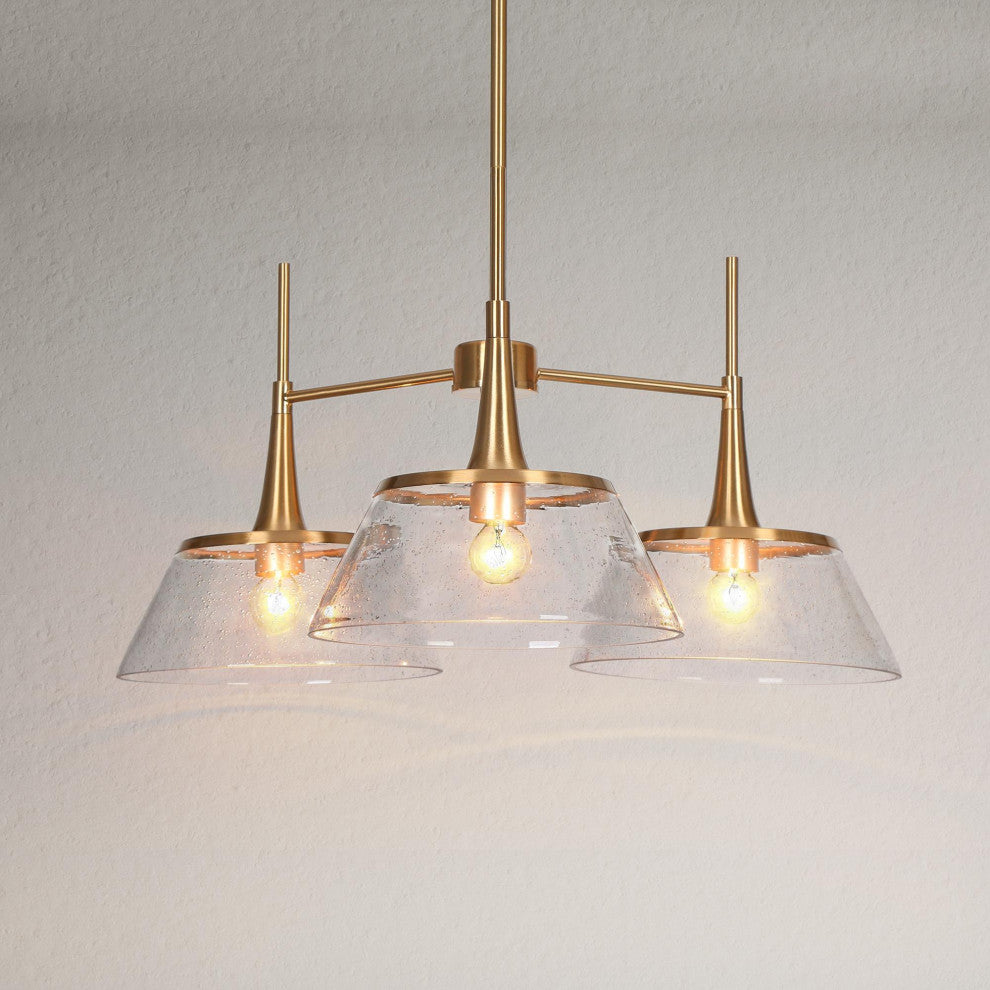 LNC 3-Light Polished Gold with Seedy Glass Linear Modern/Contemporary Chandelier