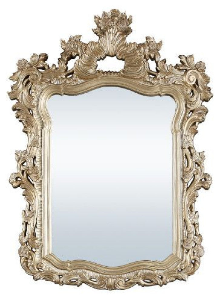 Benzara BM275049 56" Wall Mirror, Ornate Carving, Champagne Gold