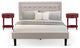 3Pc Fannin Wooden Set For Bedroom, 1 Bed, 2 Small End Tables, Mist Beige