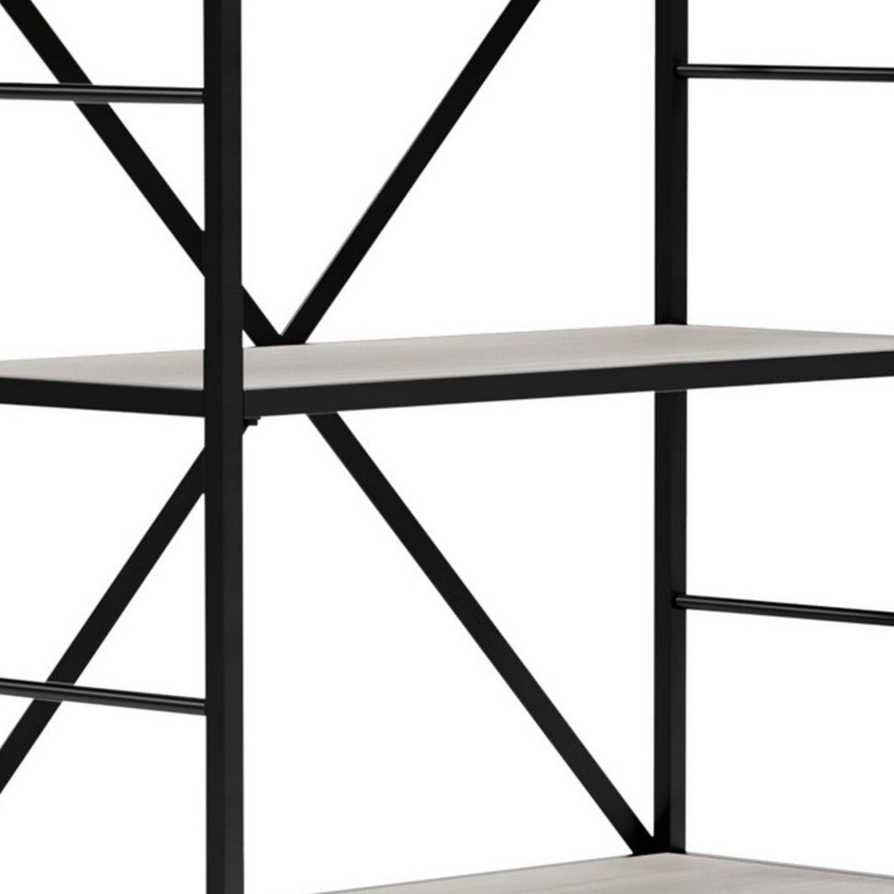 Gem 63 Inch Freestanding Bookcase, 4 Wood Shelves, Open Black Metal Frame