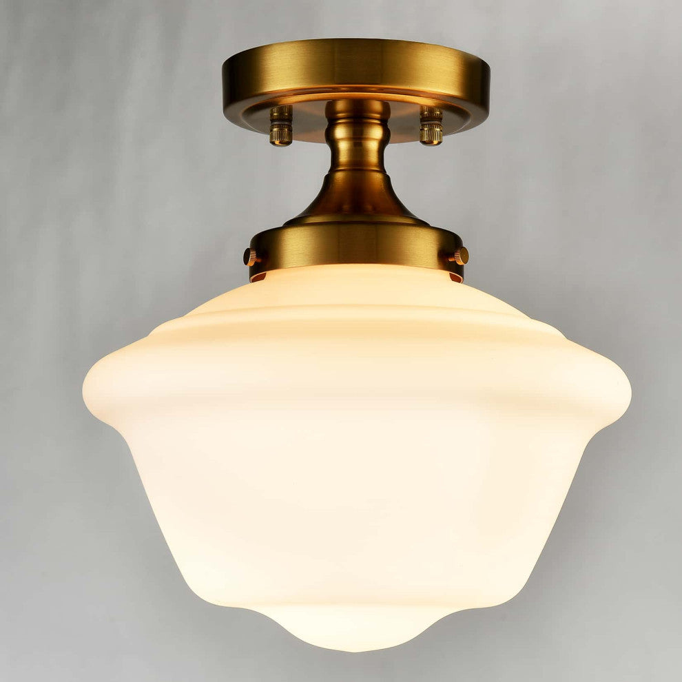 Schoolhouse Ceiling Light Fixture With Opal Glass