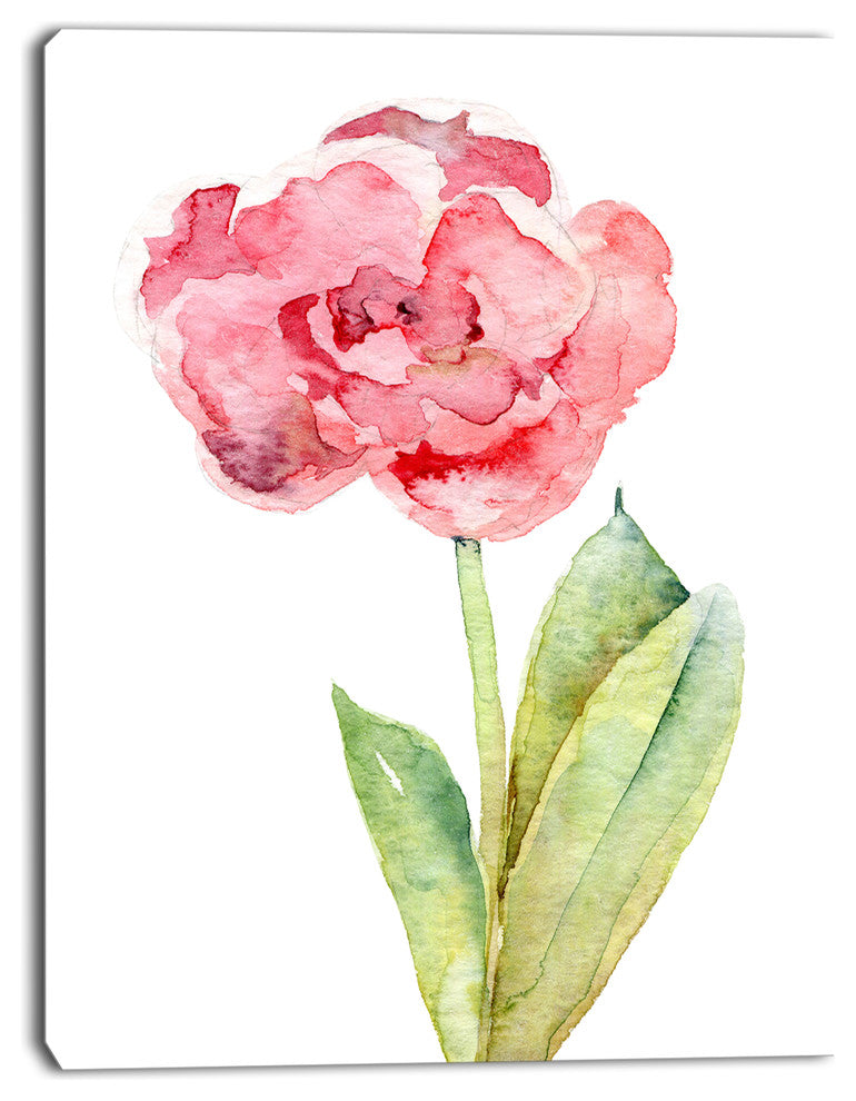 Single Pink Tulip on White Background, Flower Artwork on Canvas, 28"x60"